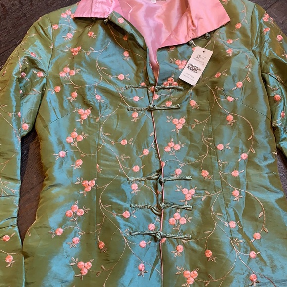 NWT DRAGON SILK Traditional Chinese Womens 100% Silk Coat. Size Large - Picture 3 of 5